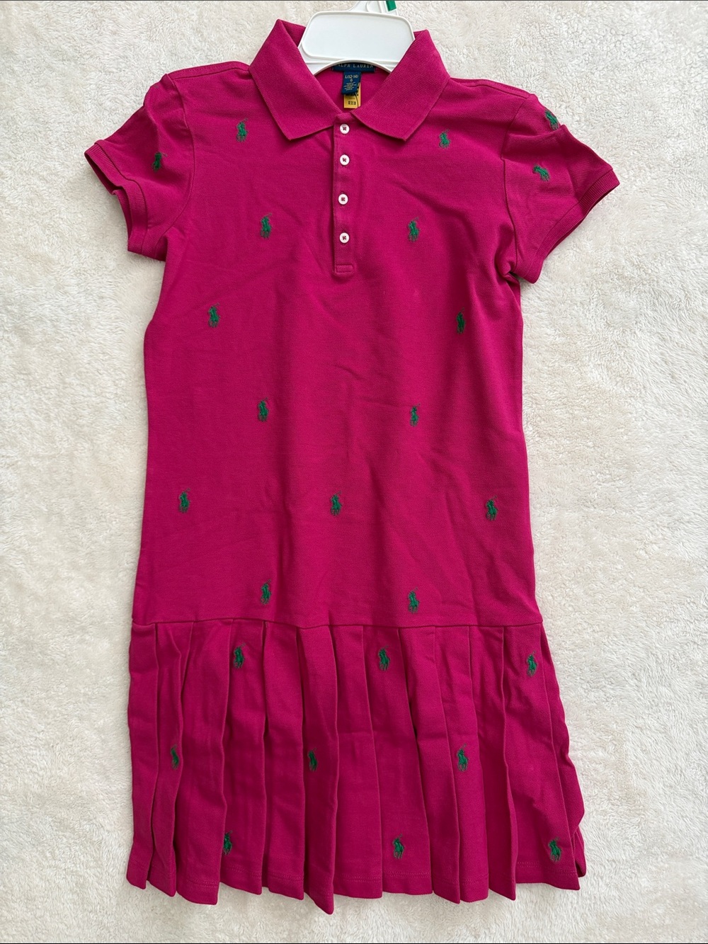 Ralph Lauren Hot Pink Polo Dress with Green Pony Embroidery